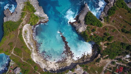 Blue earth and the water ocean sean lagoon Nusa Penida Island nature explore travel summer vacation travels Bali Indonesia drone view