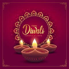 Indian festival Happy Diwali with red Background, Diwali celebration greeting card, vector illustration design. © Arun