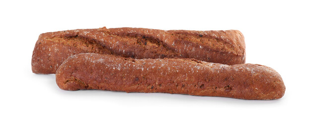 Tasty rye baguettes on white background. Fresh bread