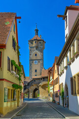 Fototapeta premium Medieval City of Rothenburg ob der Tauber, Klingengasse and Klingentor, Germany