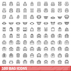 Fototapeta na wymiar 100 bag icons set. Outline illustration of 100 bag icons vector set isolated on white background