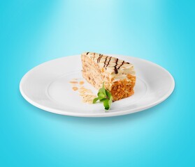 Cheesecake with Lemon Meringue and sause on the plate
