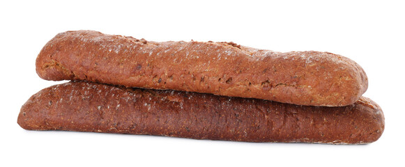 Tasty rye baguettes on white background. Fresh bread