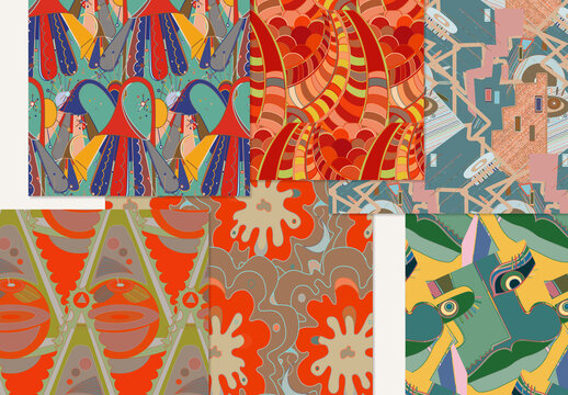Set of Abstract Seamless Patterns with Cubism Art Elements and Graffiti Wall Style