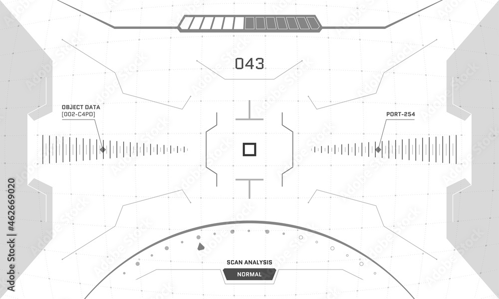 Poster vr hud game interface crosshair screen. futuristic sci-fi virtual reality view head up display visor