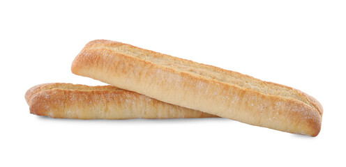 Tasty baguettes on white background. Fresh bread