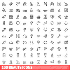 100 beauty icons set. Outline illustration of 100 beauty icons vector set isolated on white background