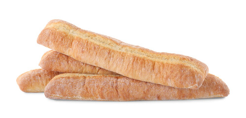 Tasty baguettes on white background. Fresh bread