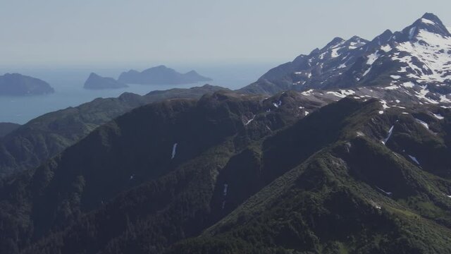 Aerial of glaciers and mountains in Kenai Fjords National Park, Alaska
