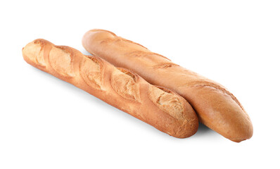 Tasty baguettes on white background. Fresh bread