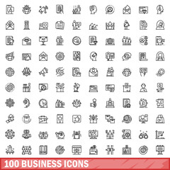 100 business icons set. Outline illustration of 100 business icons vector set isolated on white background