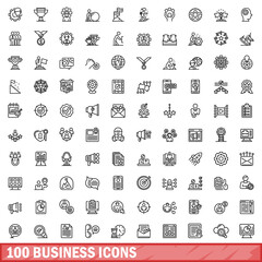 100 business icons set. Outline illustration of 100 business icons vector set isolated on white background