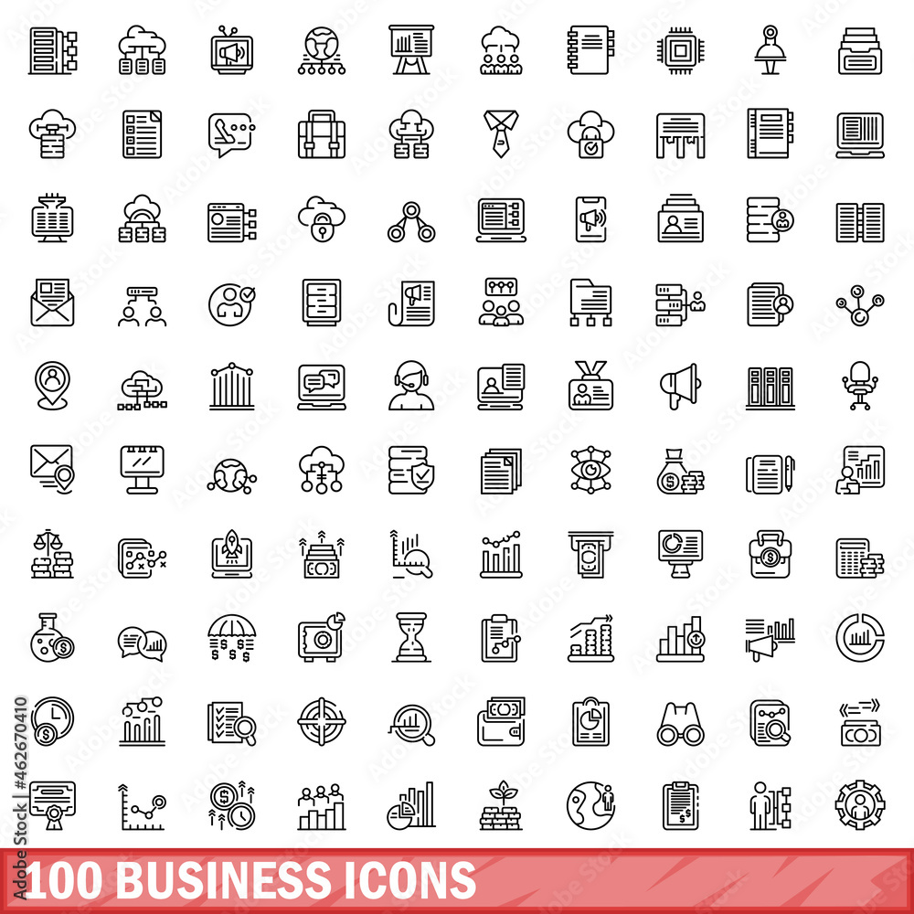 Canvas Prints 100 business icons set. Outline illustration of 100 business icons vector set isolated on white background - Canvas Prints