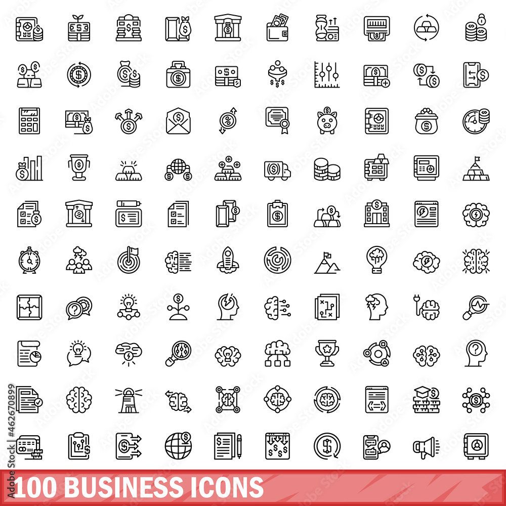 Wall mural 100 business icons set. outline illustration of 100 business icons vector set isolated on white back