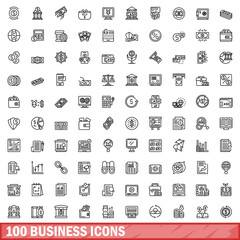 100 business icons set. Outline illustration of 100 business icons vector set isolated on white background