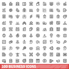 100 business icons set. Outline illustration of 100 business icons vector set isolated on white background