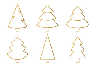 golden christmas tree icon set - vector illustration
