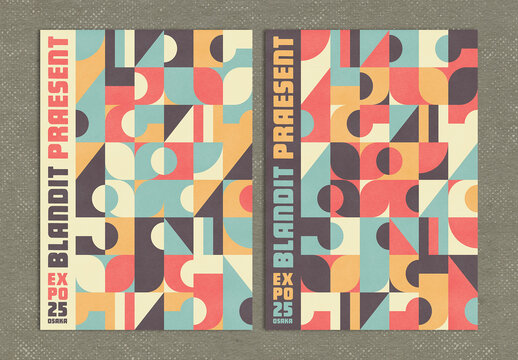 Abstract Geometric Poster Cover Layout with Flat Elements of Pattern