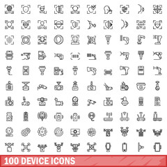 Obraz na płótnie Canvas 100 device icons set. Outline illustration of 100 device icons vector set isolated on white background