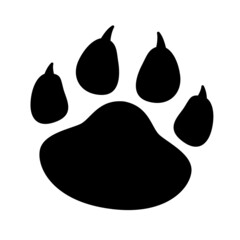 Black silhouette paw print. Isolated on white background