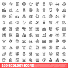 100 ecology icons set. Outline illustration of 100 ecology icons vector set isolated on white background