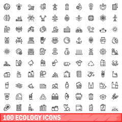 100 ecology icons set. Outline illustration of 100 ecology icons vector set isolated on white background