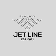 Jet plane with line art style logo design illustration