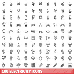 100 electricity icons set. Outline illustration of 100 electricity icons vector set isolated on white background