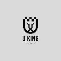U letter with Lion king face logo illustration