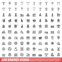 100 energy icons set. Outline illustration of 100 energy icons vector set isolated on white background