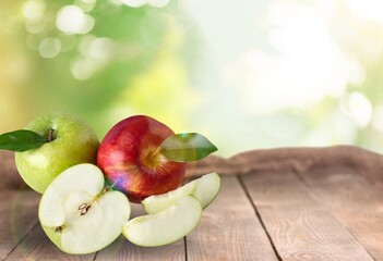 Group of tasty sweet fresh Apple on wooden board background, Fruits concept.