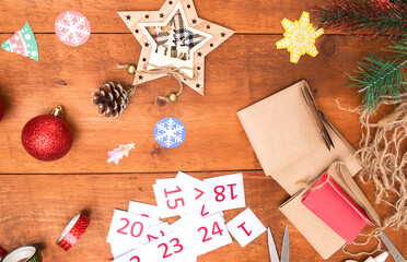 Fototapeta na wymiar Step 4. Step by step photo instruction. DIY concept. How to make an Advent calendar. Merry Christmas. creative ideas for children. crafts for children.