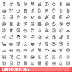 100 food icons set. Outline illustration of 100 food icons vector set isolated on white background