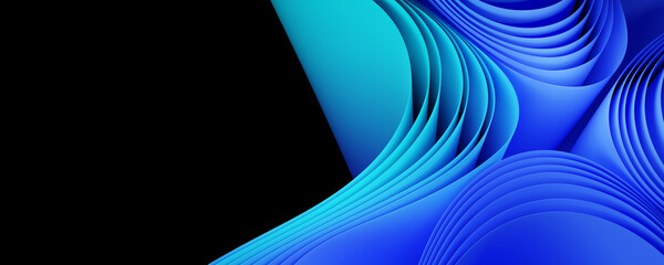 Abstract curvy structure in blue and turquoise isolated on black background