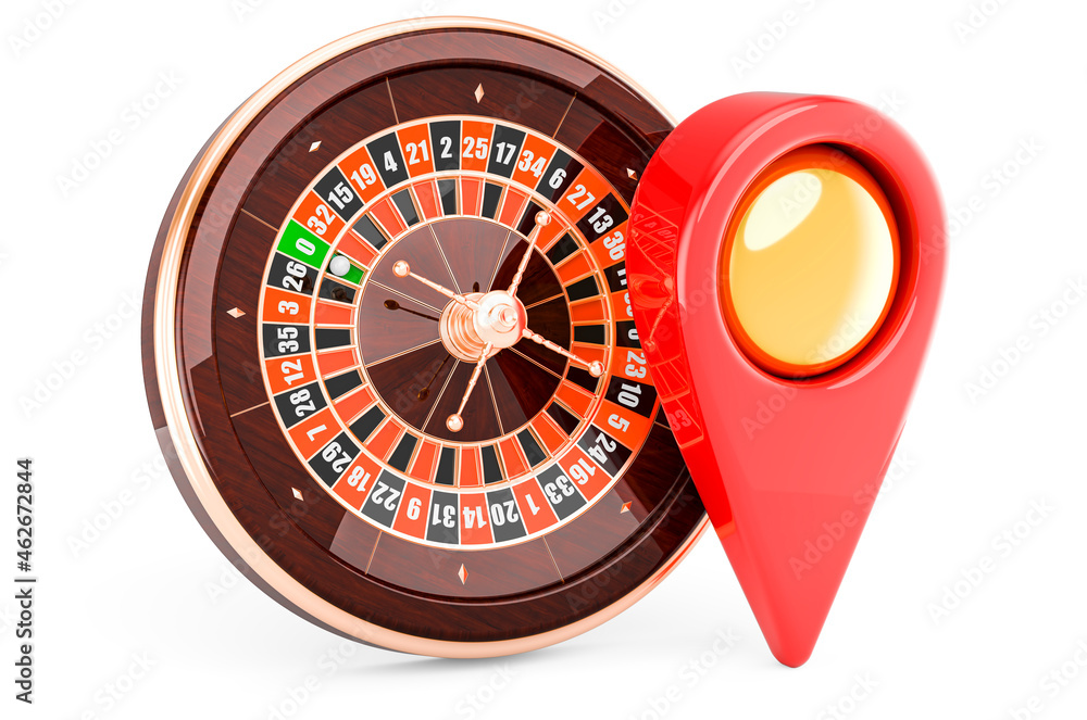 Poster casino roulette with map pointer. 3d rendering