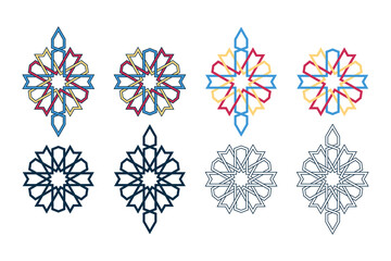 Set of Islamic traditional rosettes for greetings cards decoration and design isolated on white backgrounds. Vector illustration.