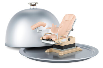 Restaurant cloche with gynecological examination chair, 3D rendering