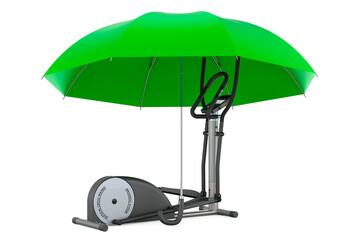 Elliptical trainer under umbrella, 3D rendering