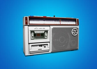 RADIO CASSETTE PLAYER. VINTAGE FASHION FROM THE SEVENTIES AND EIGHTIES.