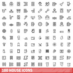 100 house icons set. Outline illustration of 100 house icons vector set isolated on white background