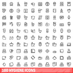 100 hygiene icons set. Outline illustration of 100 hygiene icons vector set isolated on white background