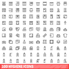 100 hygiene icons set. Outline illustration of 100 hygiene icons vector set isolated on white background