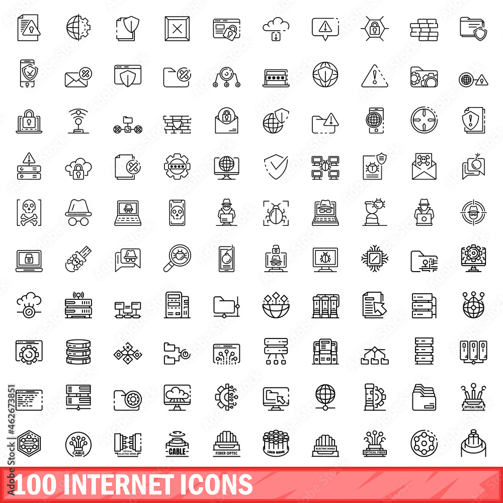 Sticker 100 internet icons set. outline illustration of 100 internet icons vector set isolated on white back - Stickers