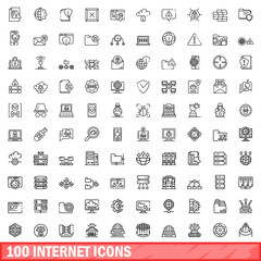 Obraz na płótnie Canvas 100 internet icons set. Outline illustration of 100 internet icons vector set isolated on white background