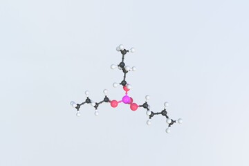 Tributyl phosphate molecule made with balls, scientific molecular model. 3D rendering