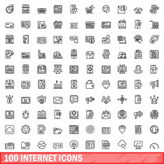100 internet icons set. Outline illustration of 100 internet icons vector set isolated on white background