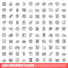 100 internet icons set. Outline illustration of 100 internet icons vector set isolated on white background