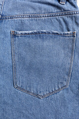 Light blue jeans with back pocket as background, closeup