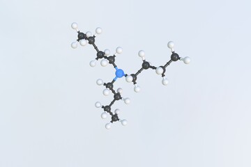 Molecule of tributylamine, isolated molecular model. 3D rendering