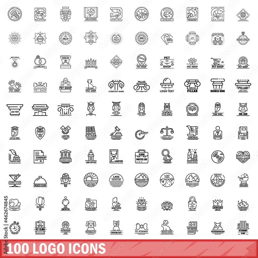 Wall mural 100 logo icons set. outline illustration of 100 logo icons vector set isolated on white background